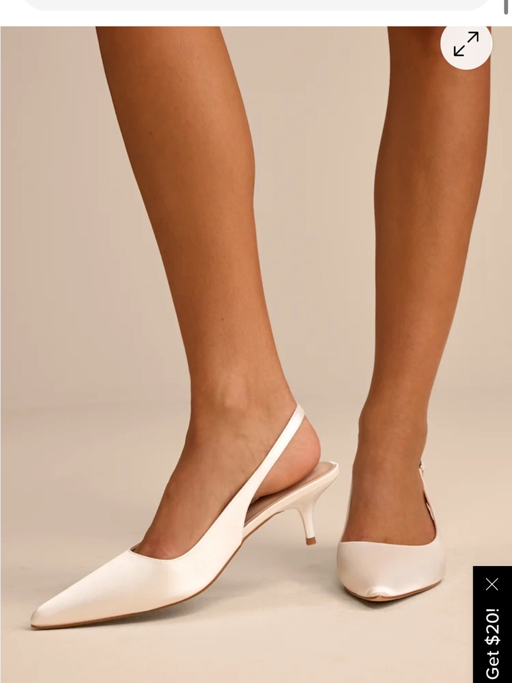 Lulu's Ivory Pointed Slingback Kitten Heels